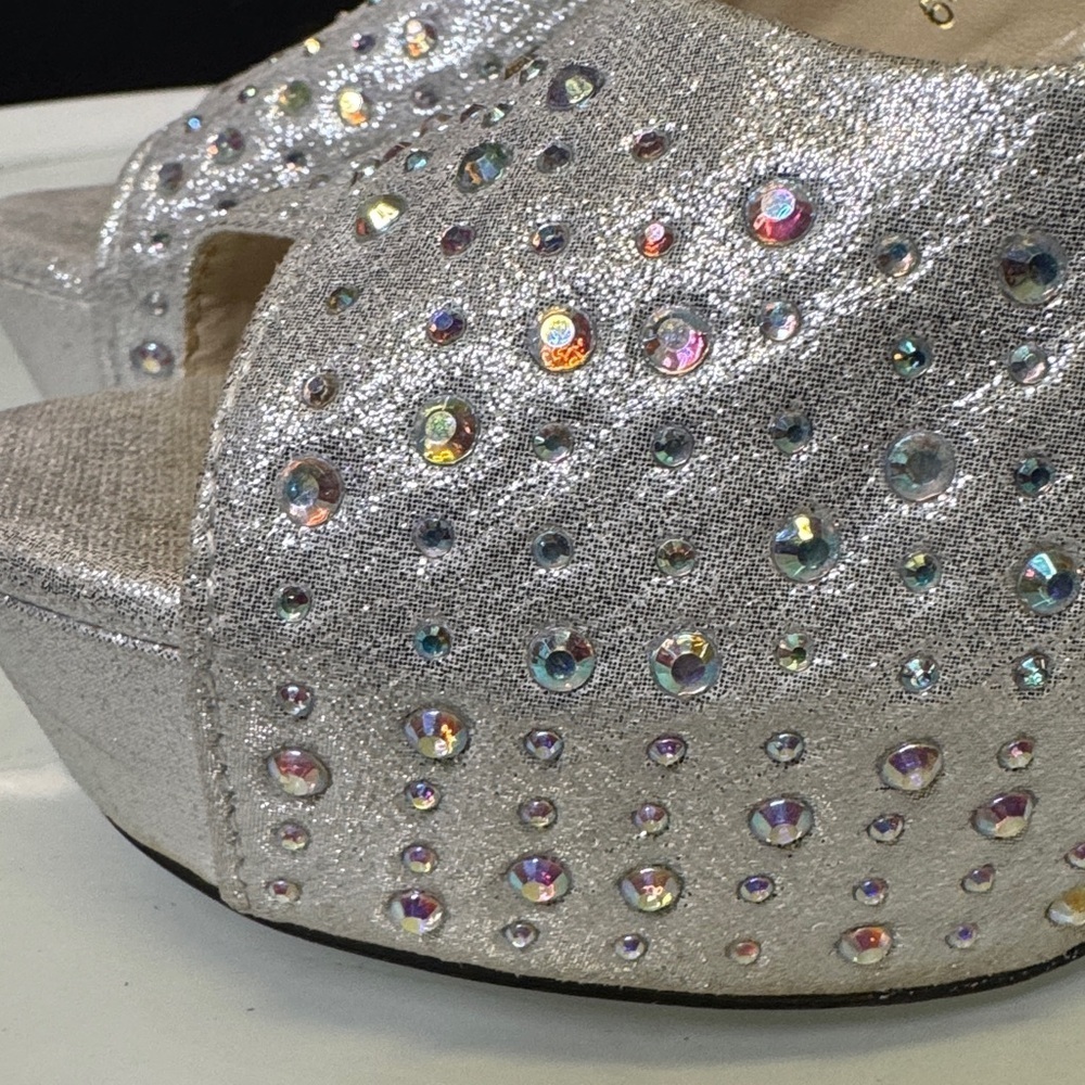 METRO WEDDING HEELS Elegant Silver Peep-Toe Heels SWAROVSKI CRYSTALS - Picture 3 of 10